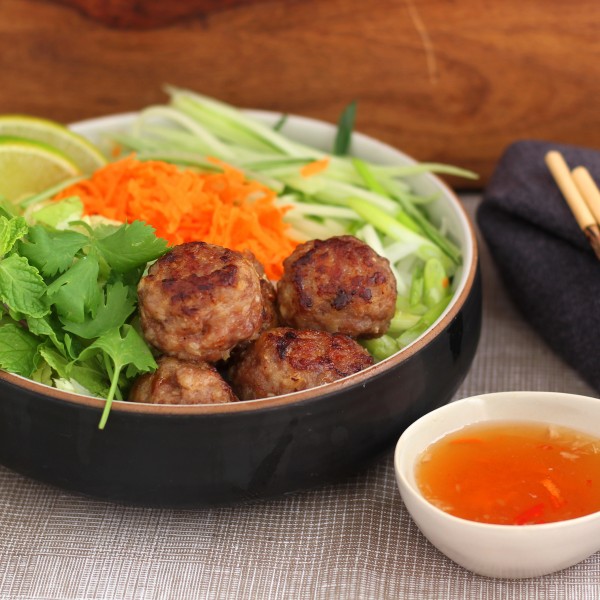 Vermicelli Salad Bowl With Vietnamese Bbq Pork Meatballs